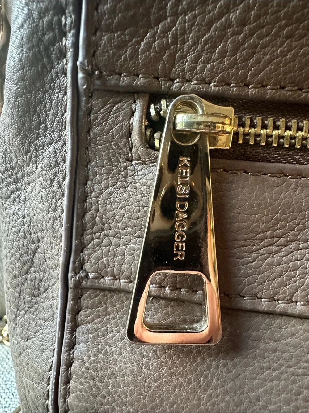 Kelsi Dagger Brown Leather Crossbody Bag with Gold Stud Accents and Chain Strap